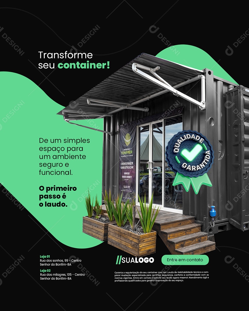 Laudo de Habitalidade Qualidade Garantida Transforme seu Container Social Media PSD Editável