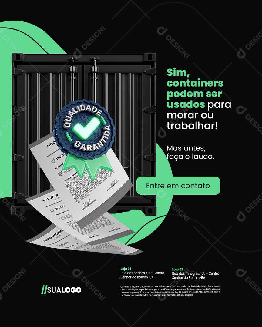 Laudo de Habitalidade Qualidade Garantida Sim Containers Social Media PSD Editável