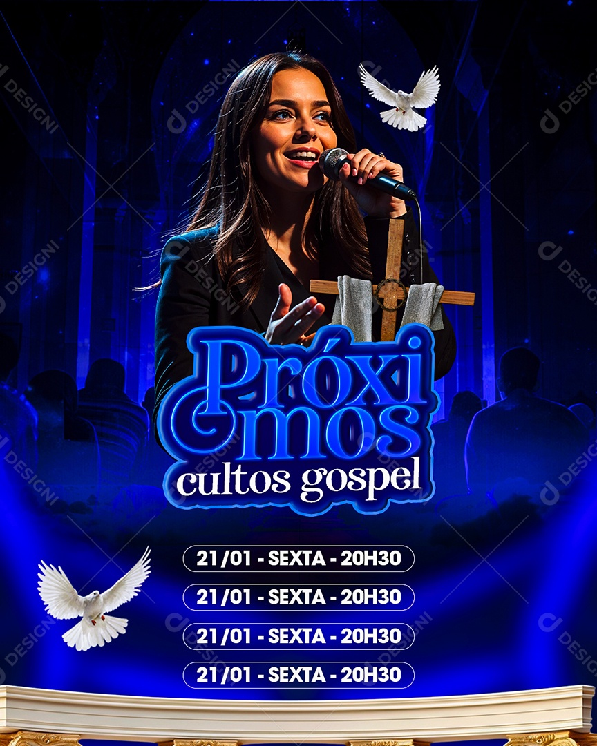 Flyer Gospel Próximos Cultos Gospel Social Media PSD Editável
