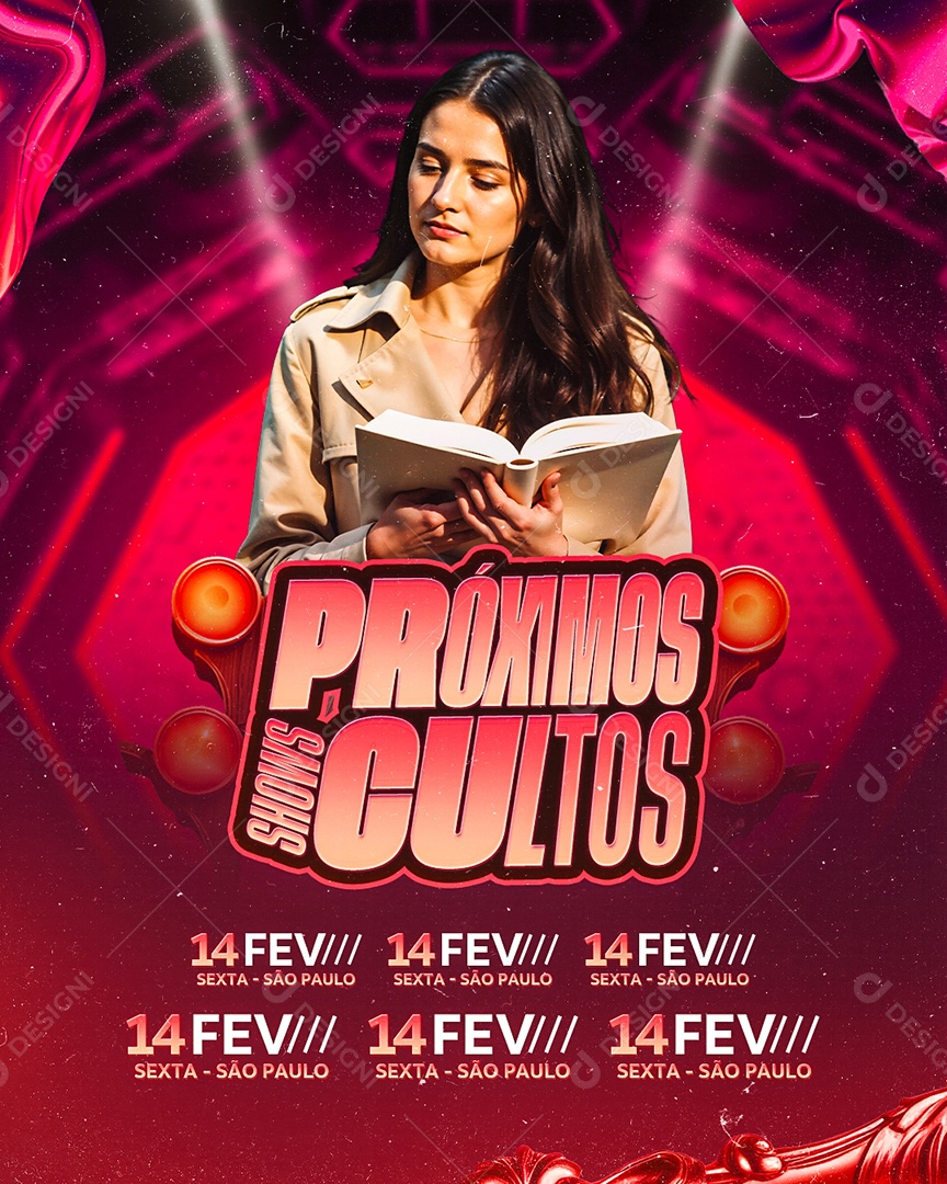 Flyer Gospel Próximos Shows Cultos Social Media PSD Editável