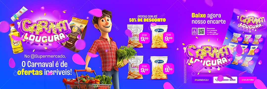 Carrossel Supermercado Carna Loucura Ofertas Social Media PSD Editável