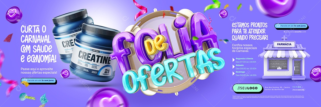 Carrossel Farmácia Folia De Ofertas Creatina Social Media PSD Editável