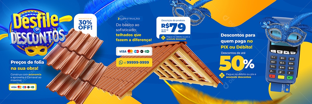 Carrossel Desfile de Descontos Construção Telhas Social Media PSD Editável