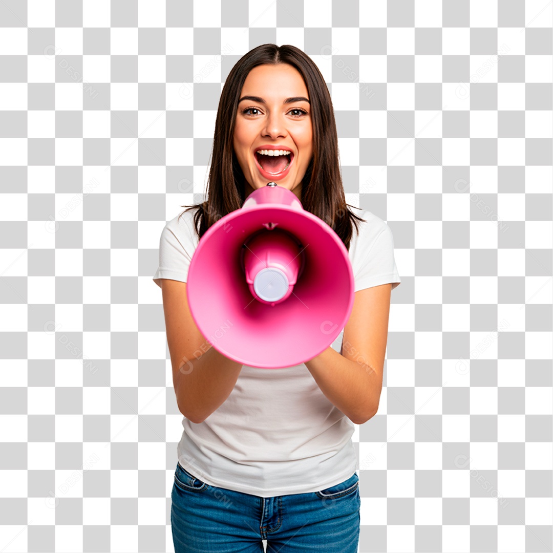 Mulher com Megafone PNG Transparente