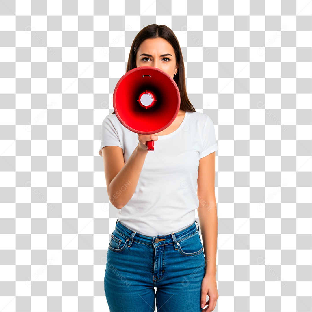Mulher com Megafone PNG Transparente
