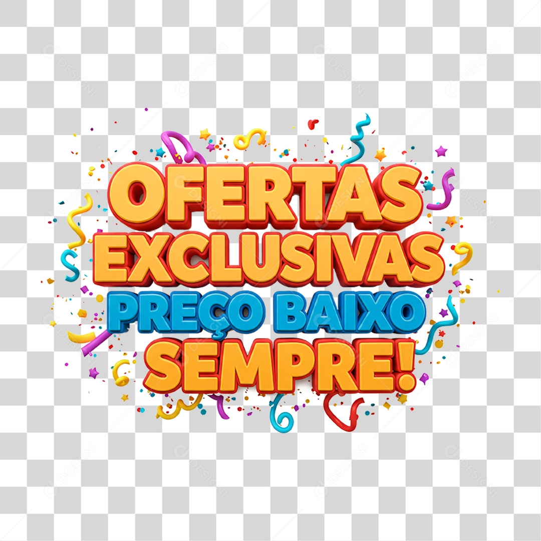Selo 3D Ofertas Exclusivas Preços Baixo Sempre PNG Transparente