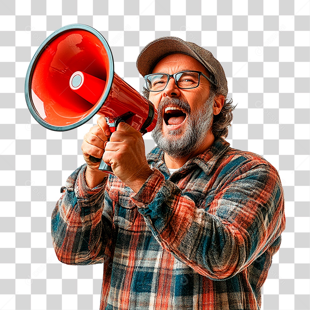 Homem com Megafone PNG Transparente