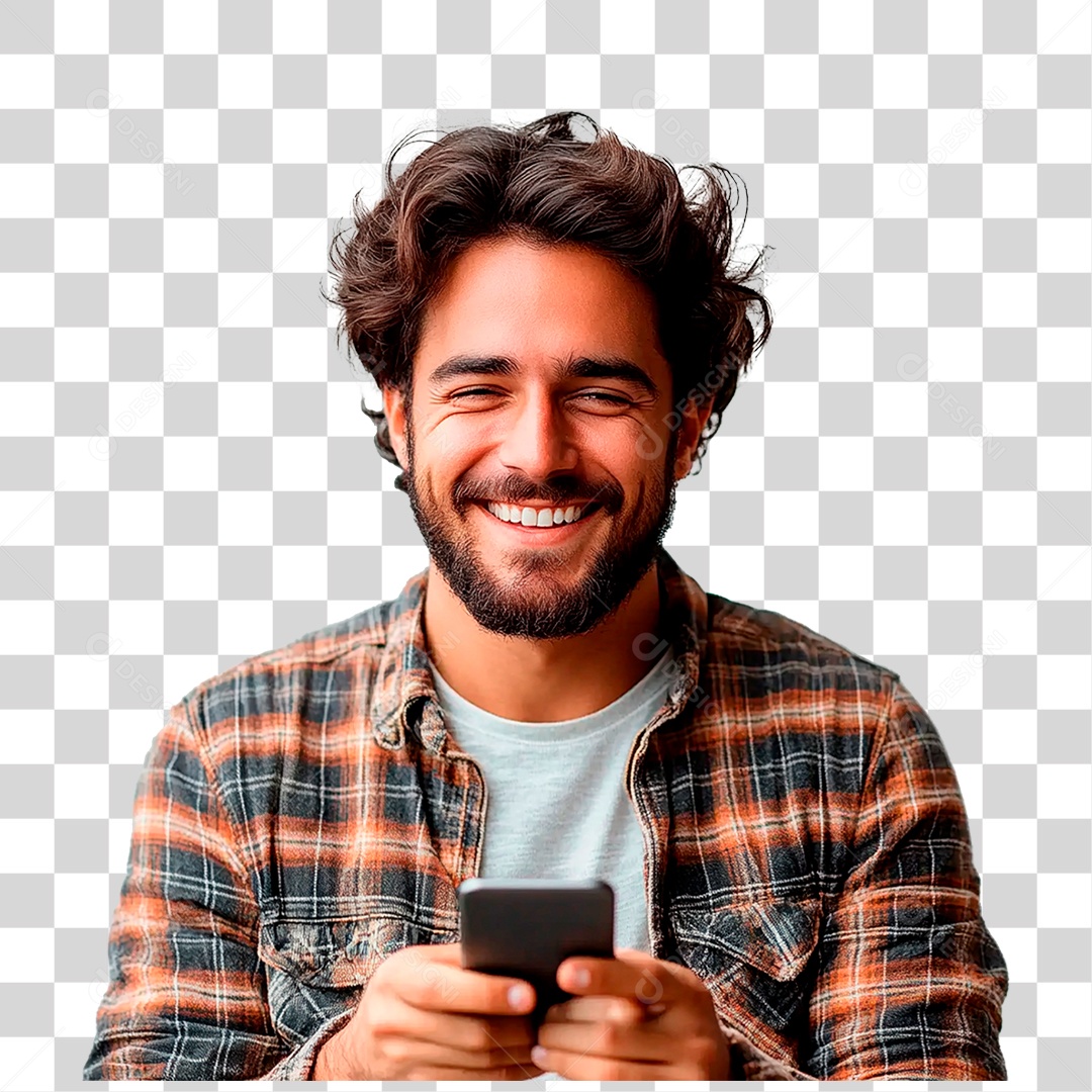 Homem Segurando Celular PNG Transparente