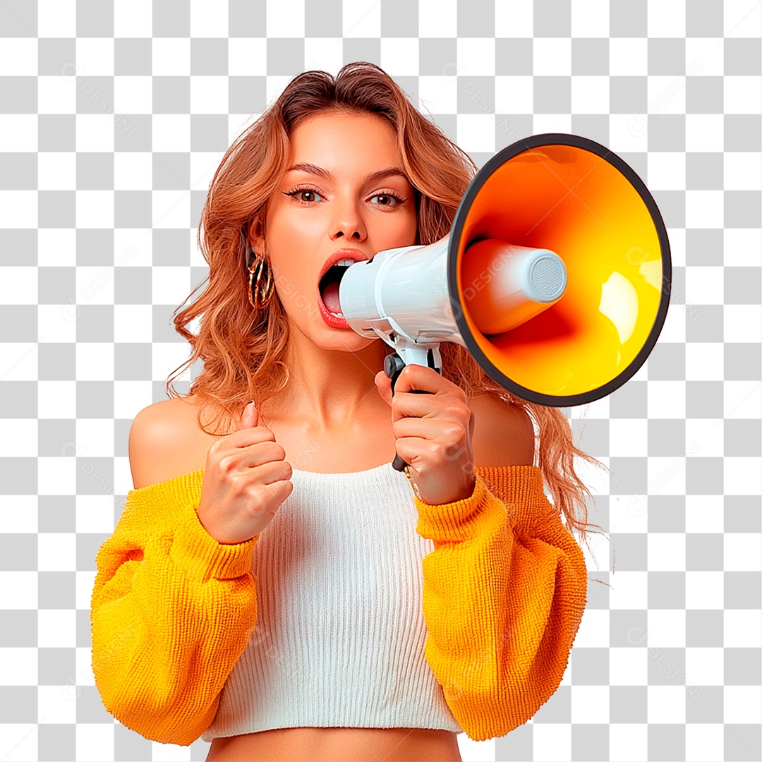 Mulher com Megafone PNG Transparente