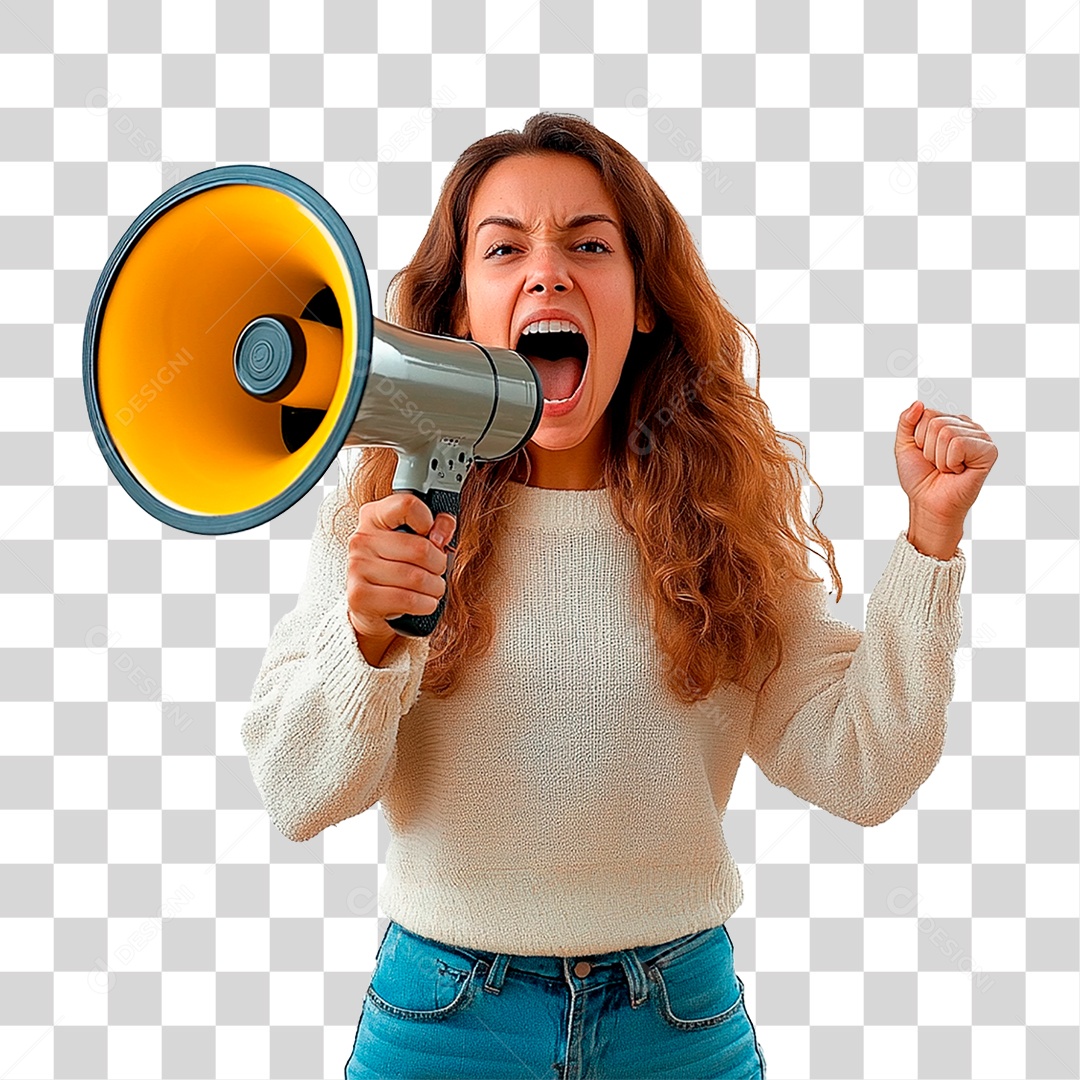 Mulher com Megafone PNG Transparente