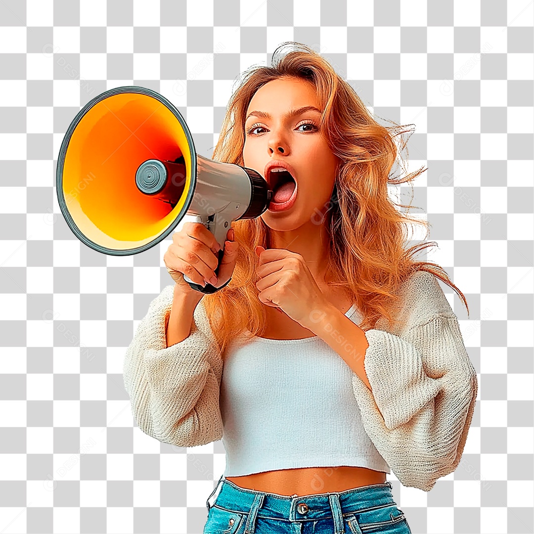 Mulher com Megafone PNG Transparente
