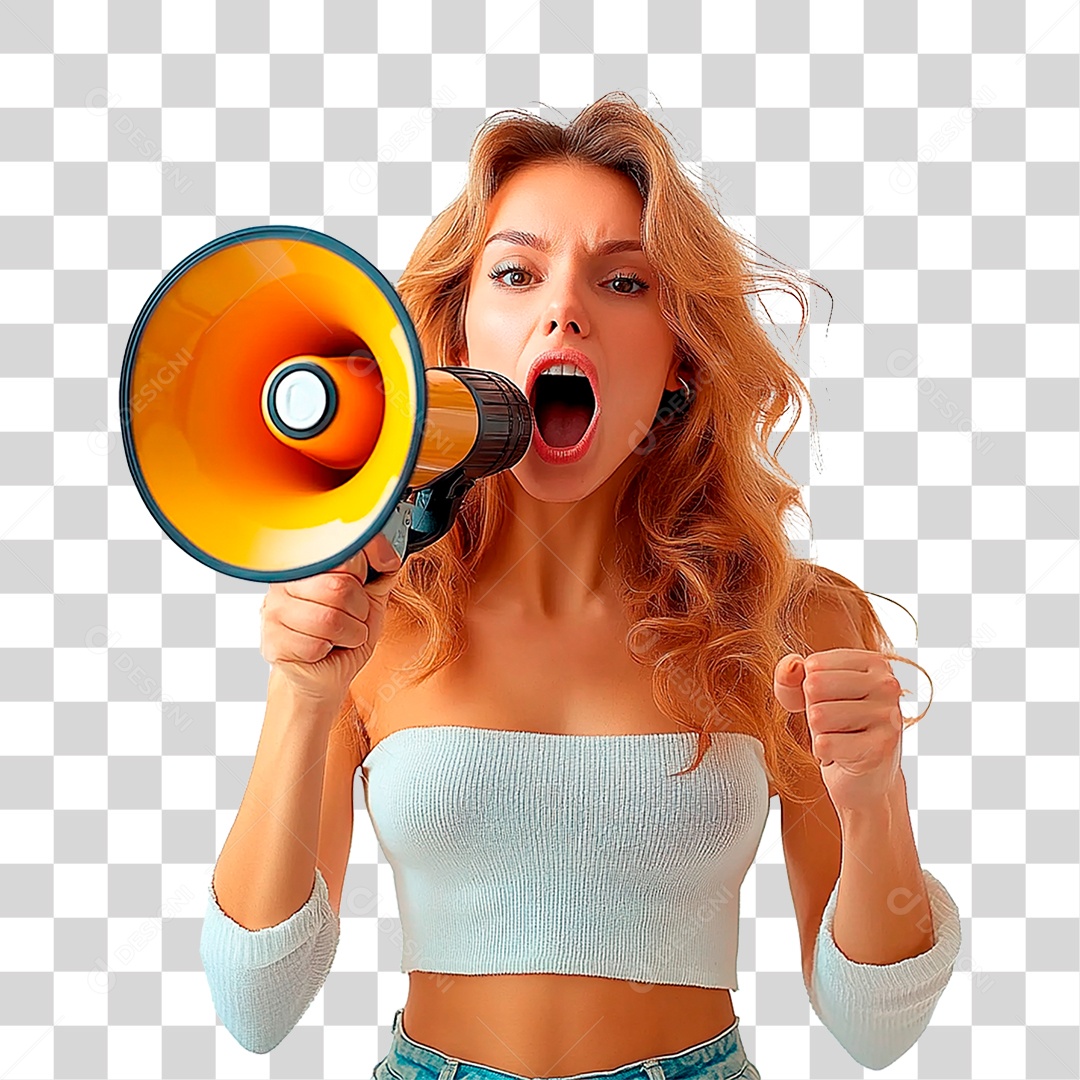 Mulher com Megafone PNG Transparente