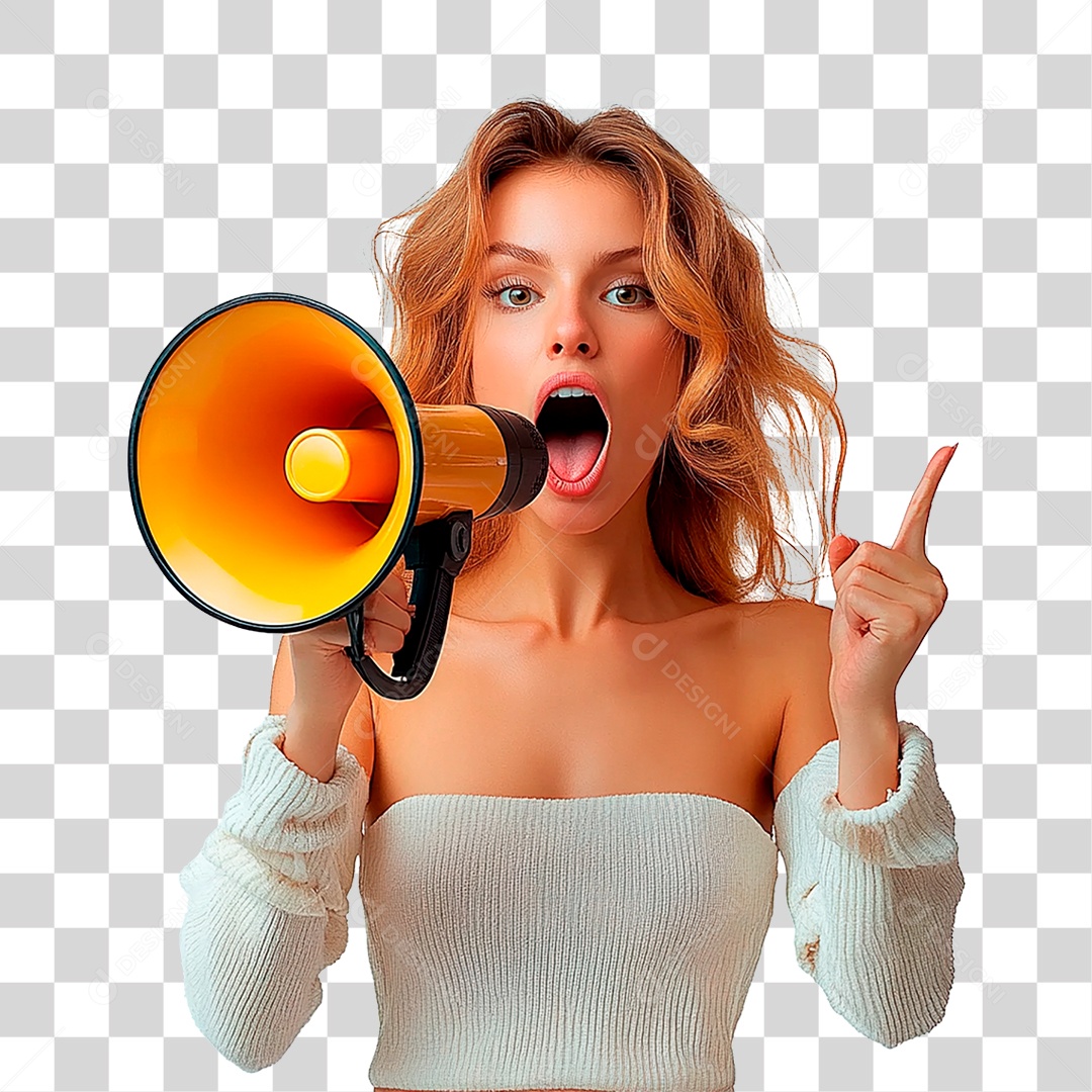 Mulher com Megafone PNG Transparente