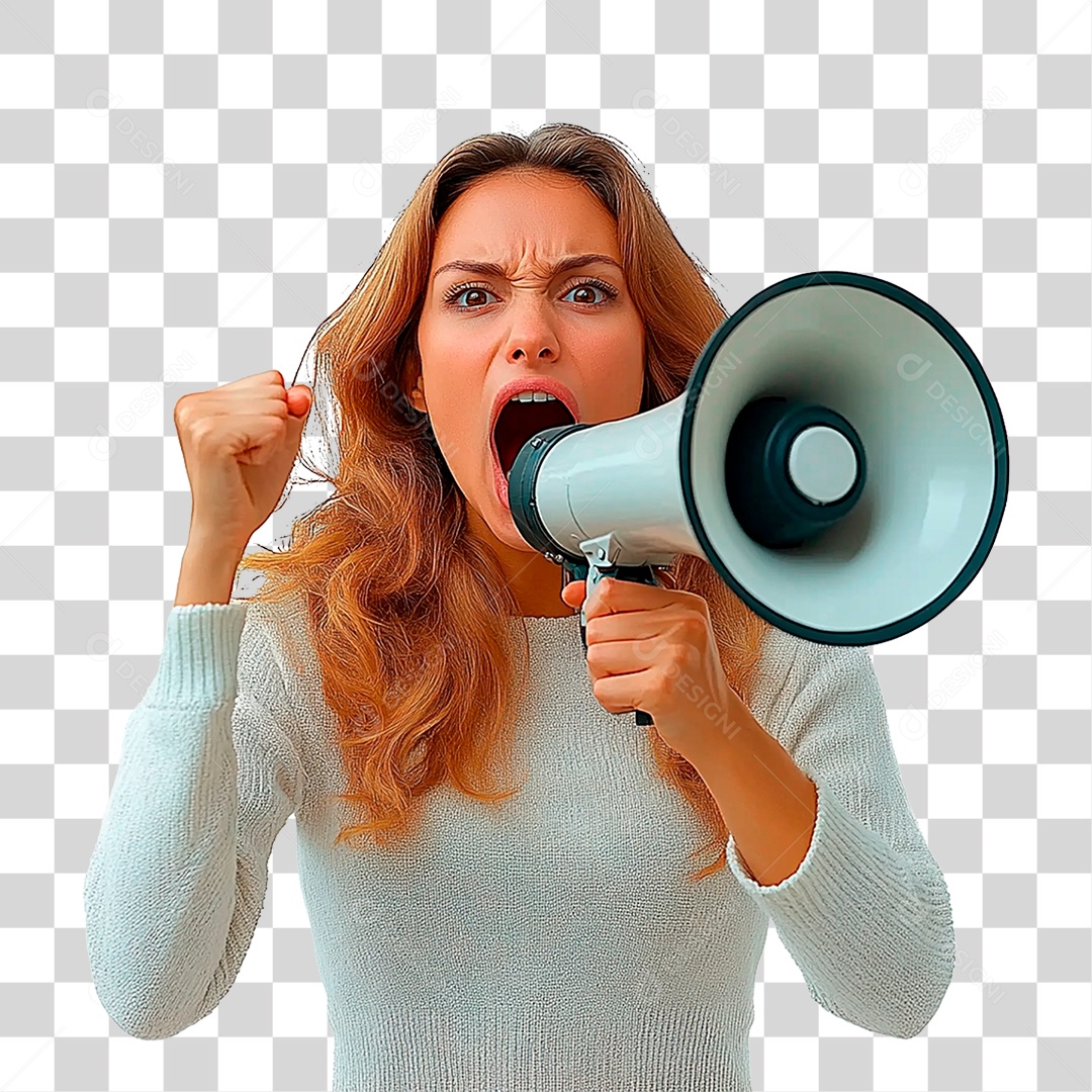 Mulher com Megafone PNG Transparente