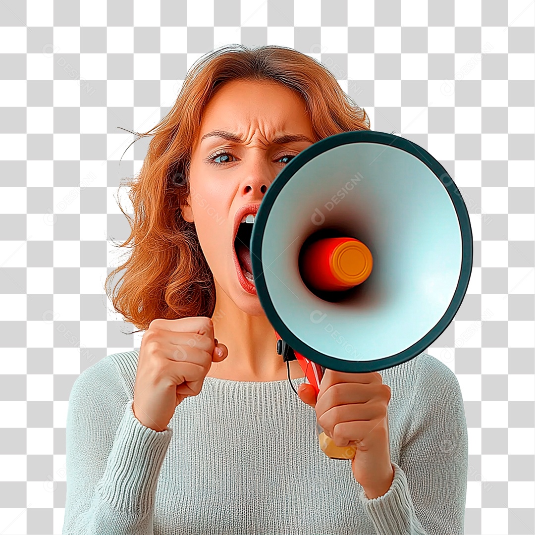 Mulher com Megafone PNG Transparente