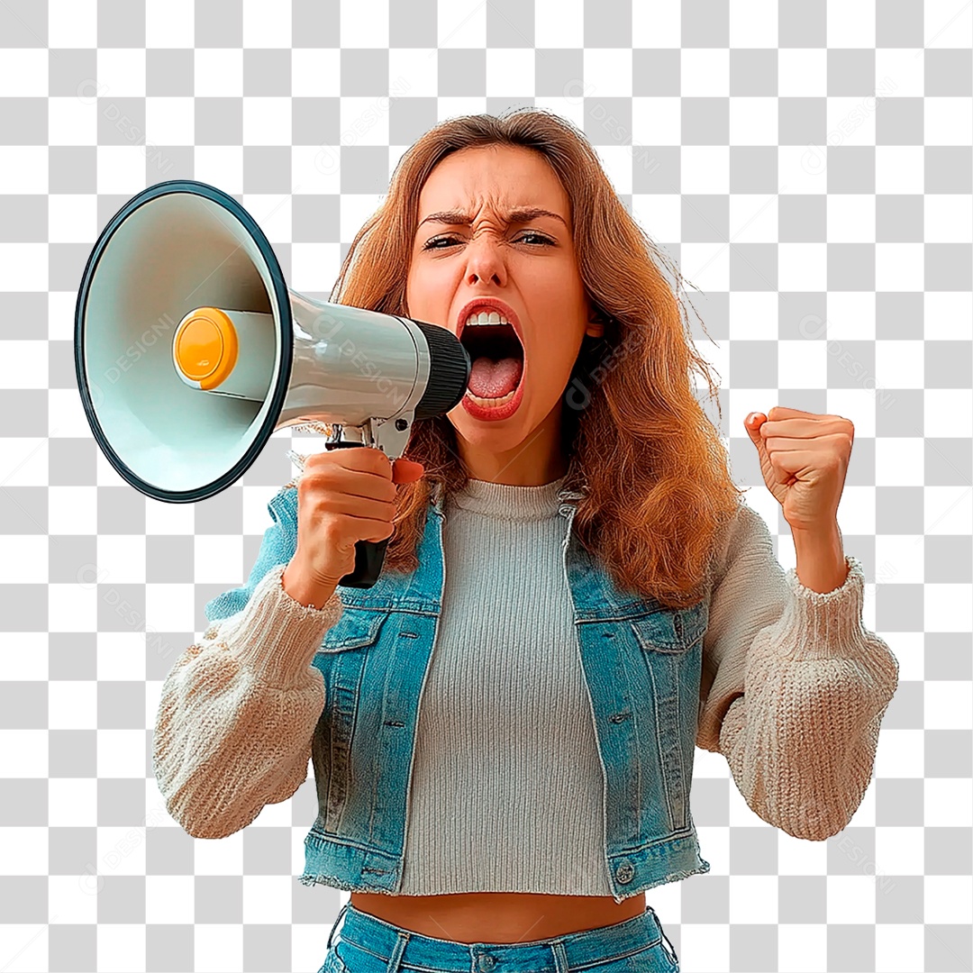 Mulher com Megafone PNG Transparente