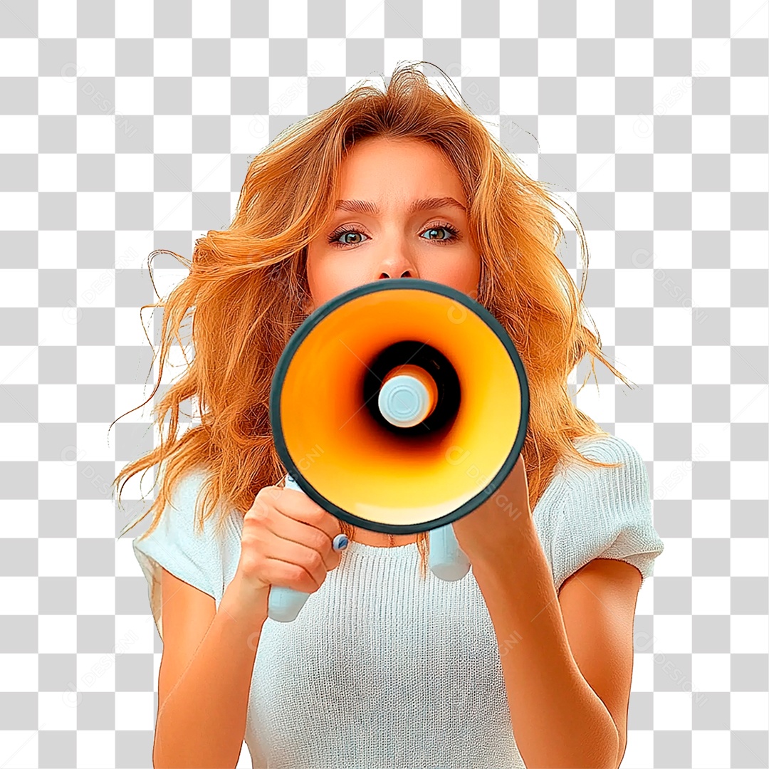 Mulher com Megafone PNG Transparente
