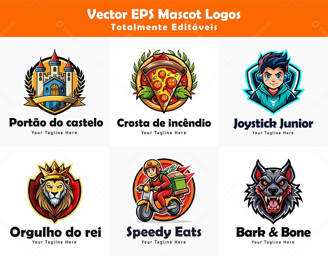 Conjunto de Modelos de Logos de Mascote Vetor EPS Editável