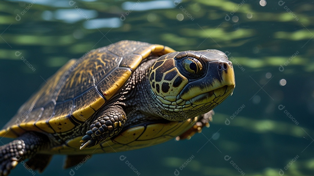 Uma tartaruga nadando nas águas do mar