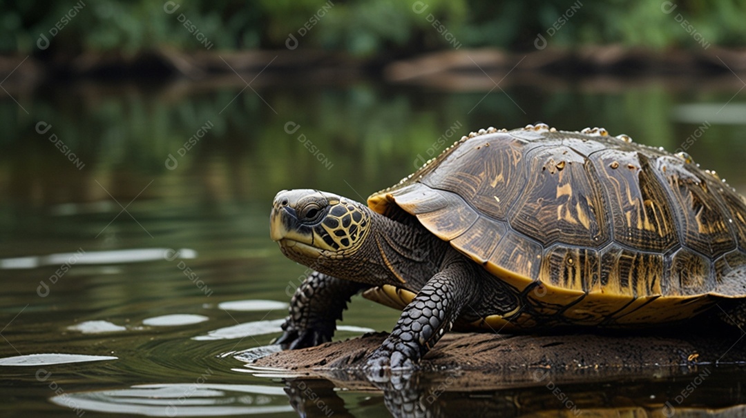 Tartaruga sobre uma madeira no rio