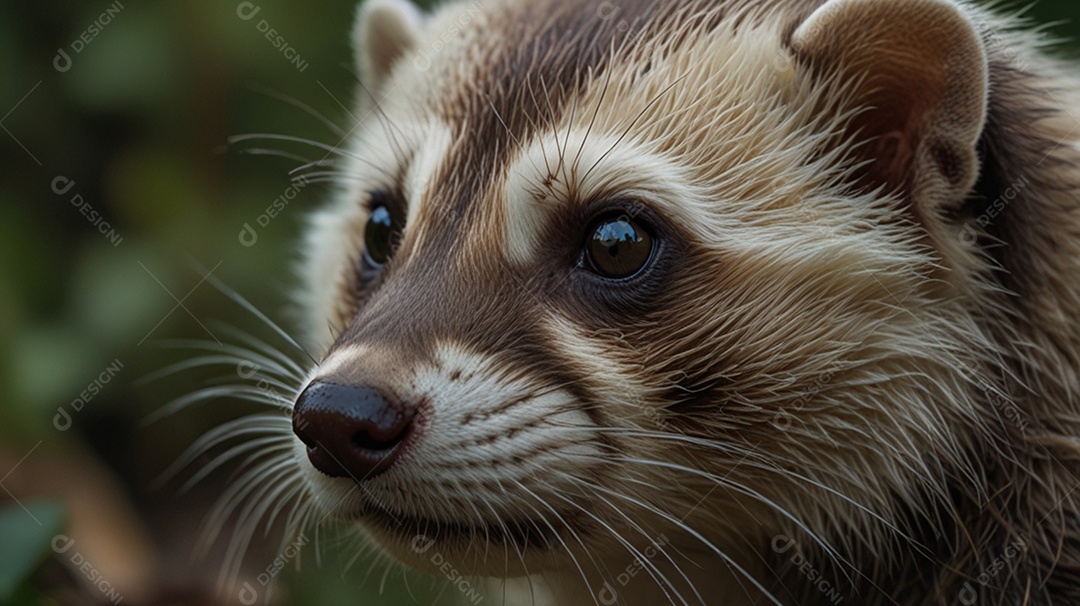 Vista lateral da cara de um pequeno guaxinim