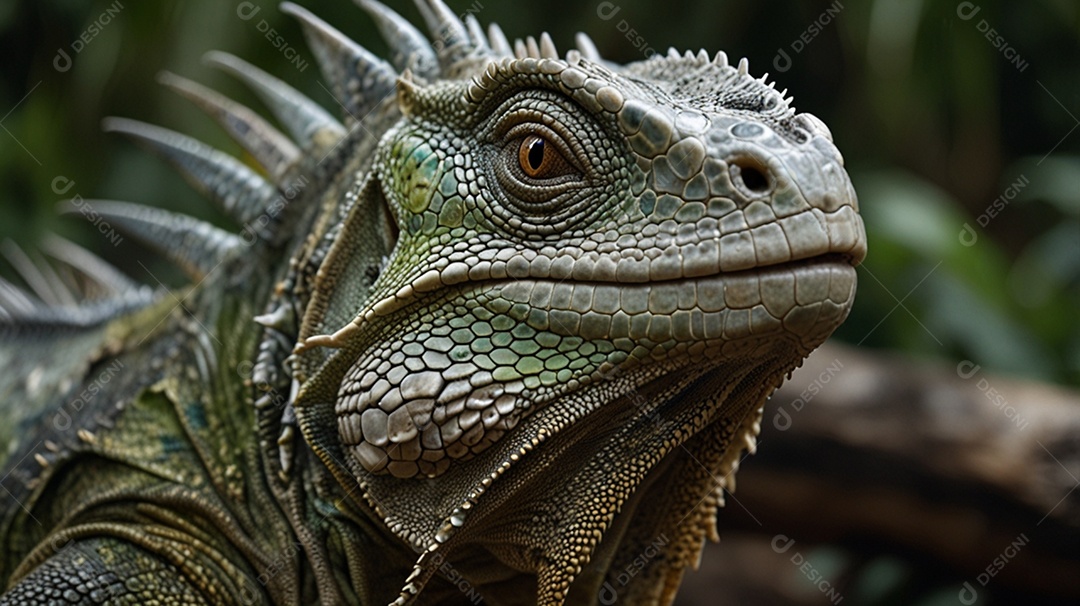 Iguana verde em meio a natureza