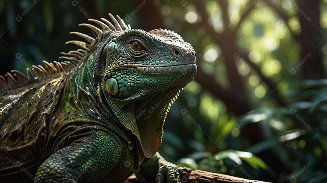 Iguana verde em meio a natureza