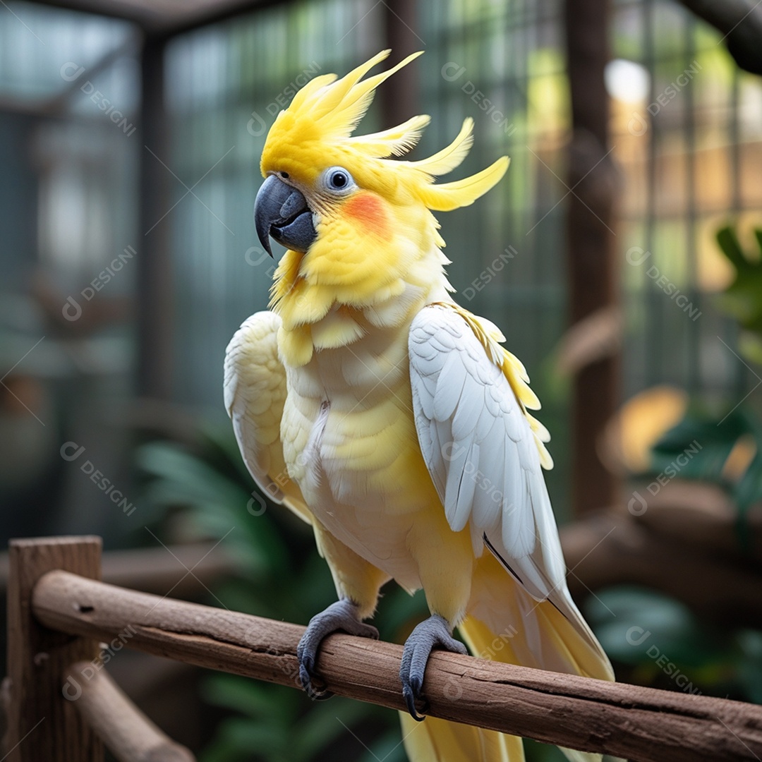 Linda calopsita amarela em uma gaiola