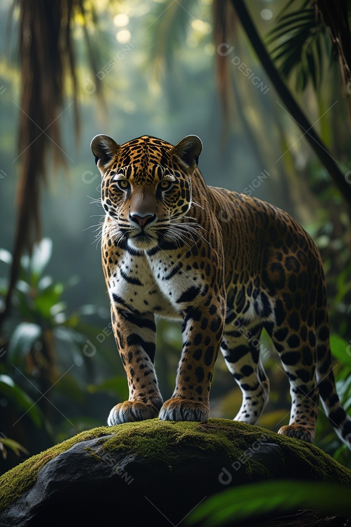 Uma onça grande no meio da floresta