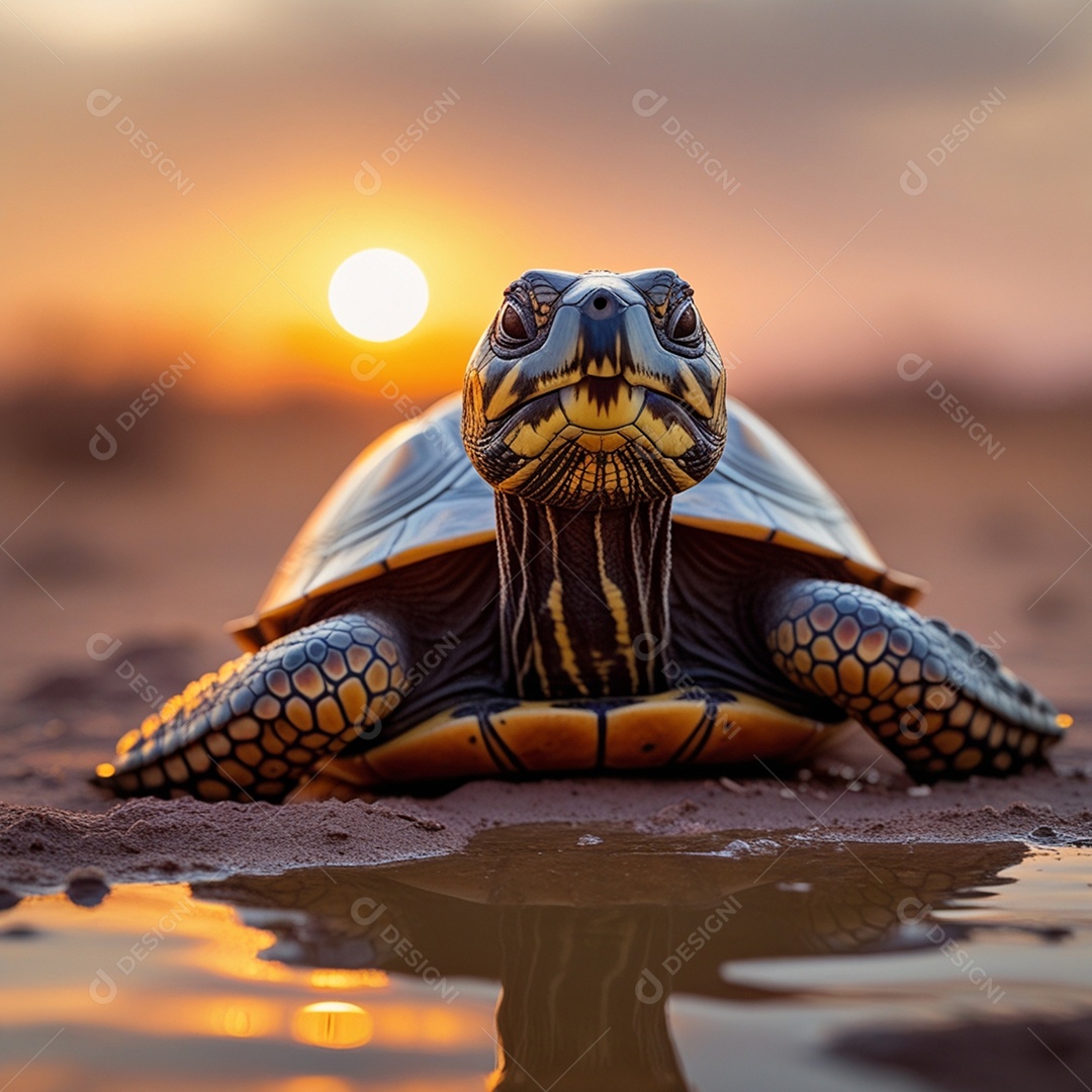 Uma tartaruga pequena na areia da praia