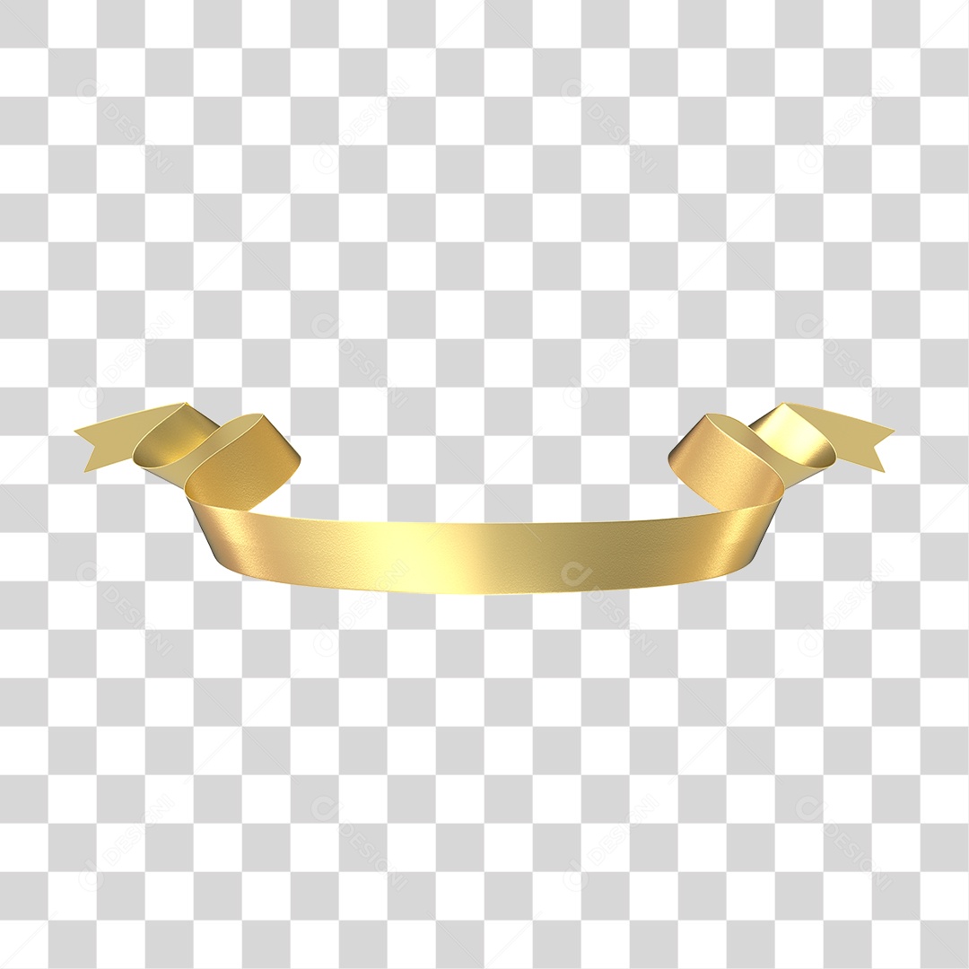 Elemento 3D Banner Fita Dourada PNG Transparente
