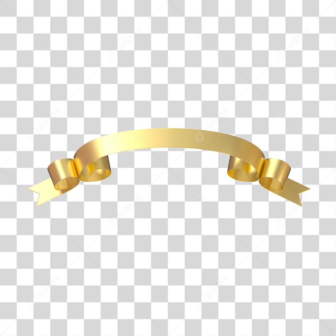 Elemento 3D Banner Fita Dourada PNG Transparente