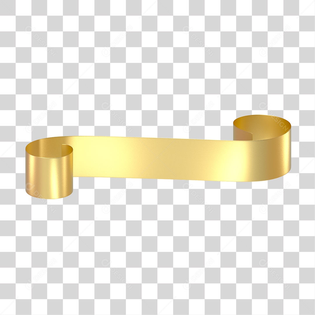 Elemento 3D Banner Fita Dourada PNG Transparente