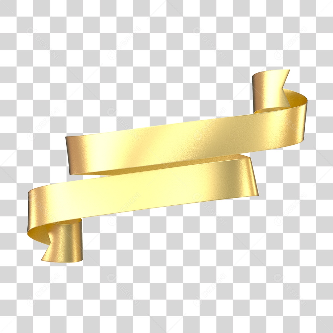 Elemento 3D Banner Fita Dourada PNG Transparente