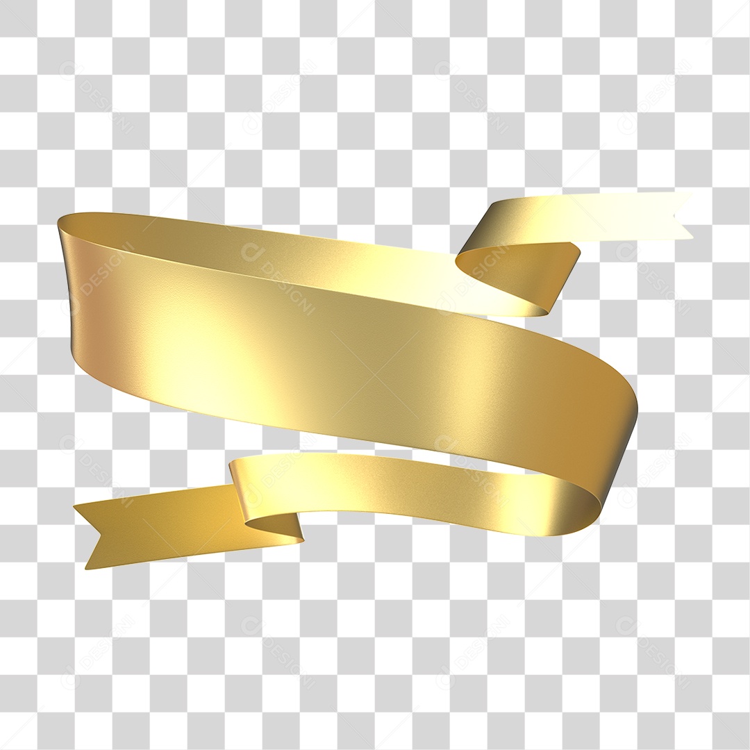 Elemento 3D Banner Fita Dourada PNG Transparente