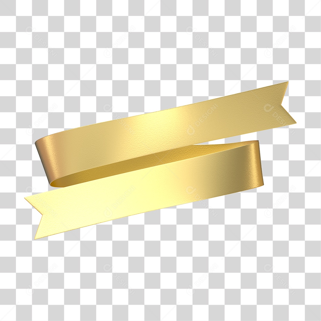 Elemento 3D Banner Fita Dourada PNG Transparente