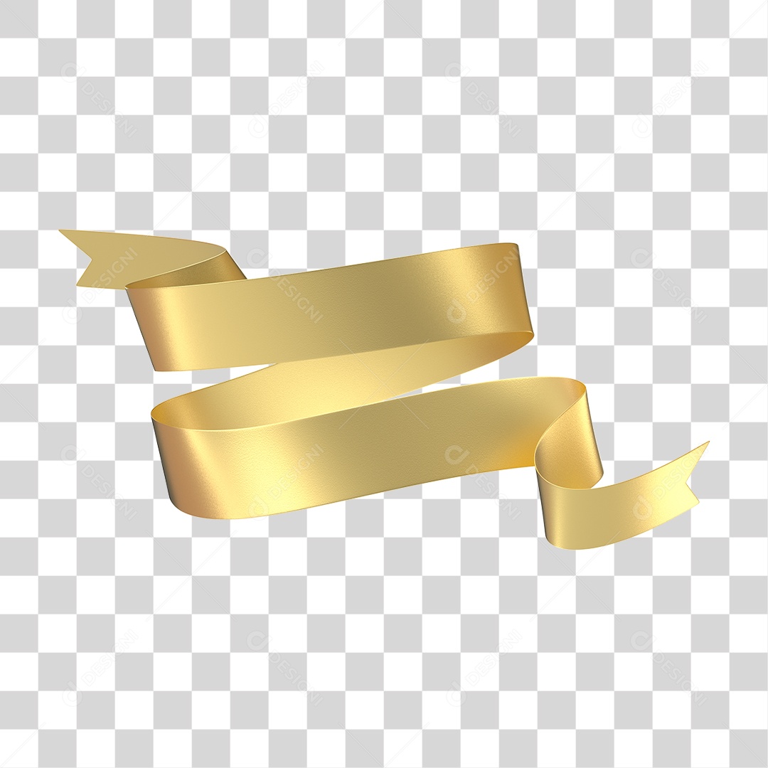 Elemento 3D Banner Fita Dourada PNG Transparente
