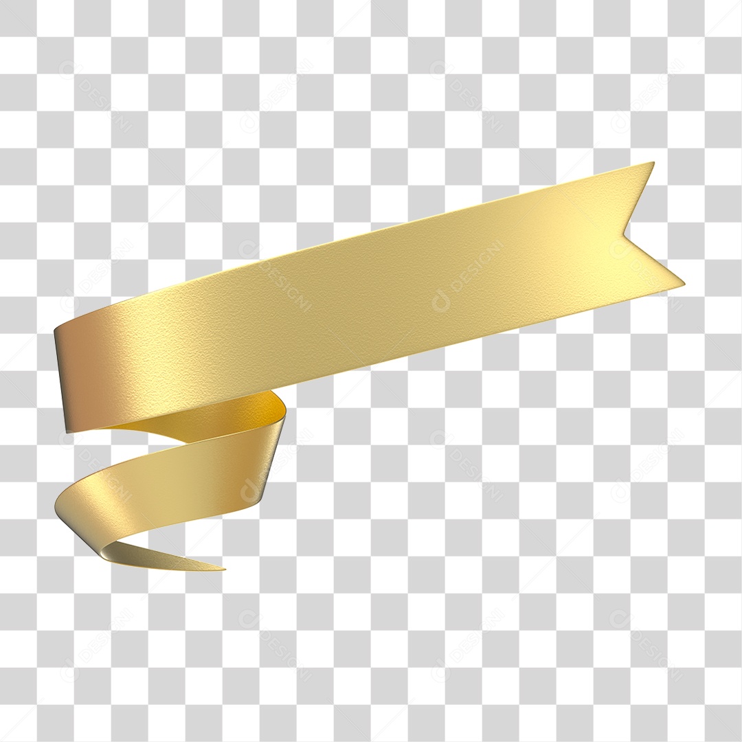 Elemento 3D Banner Fita Dourada PNG Transparente