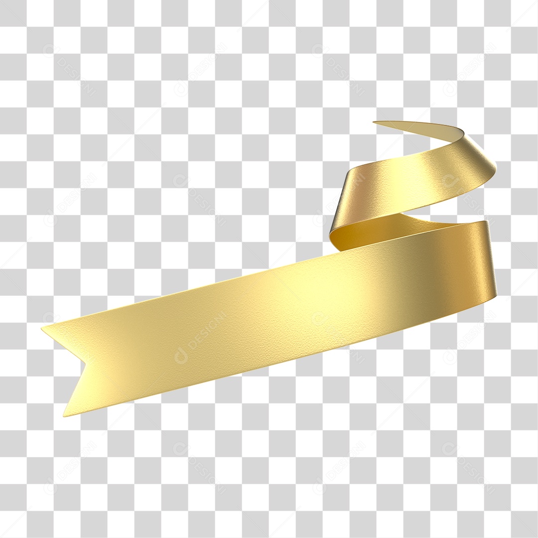 Elemento 3D Banner Fita Dourada PNG Transparente