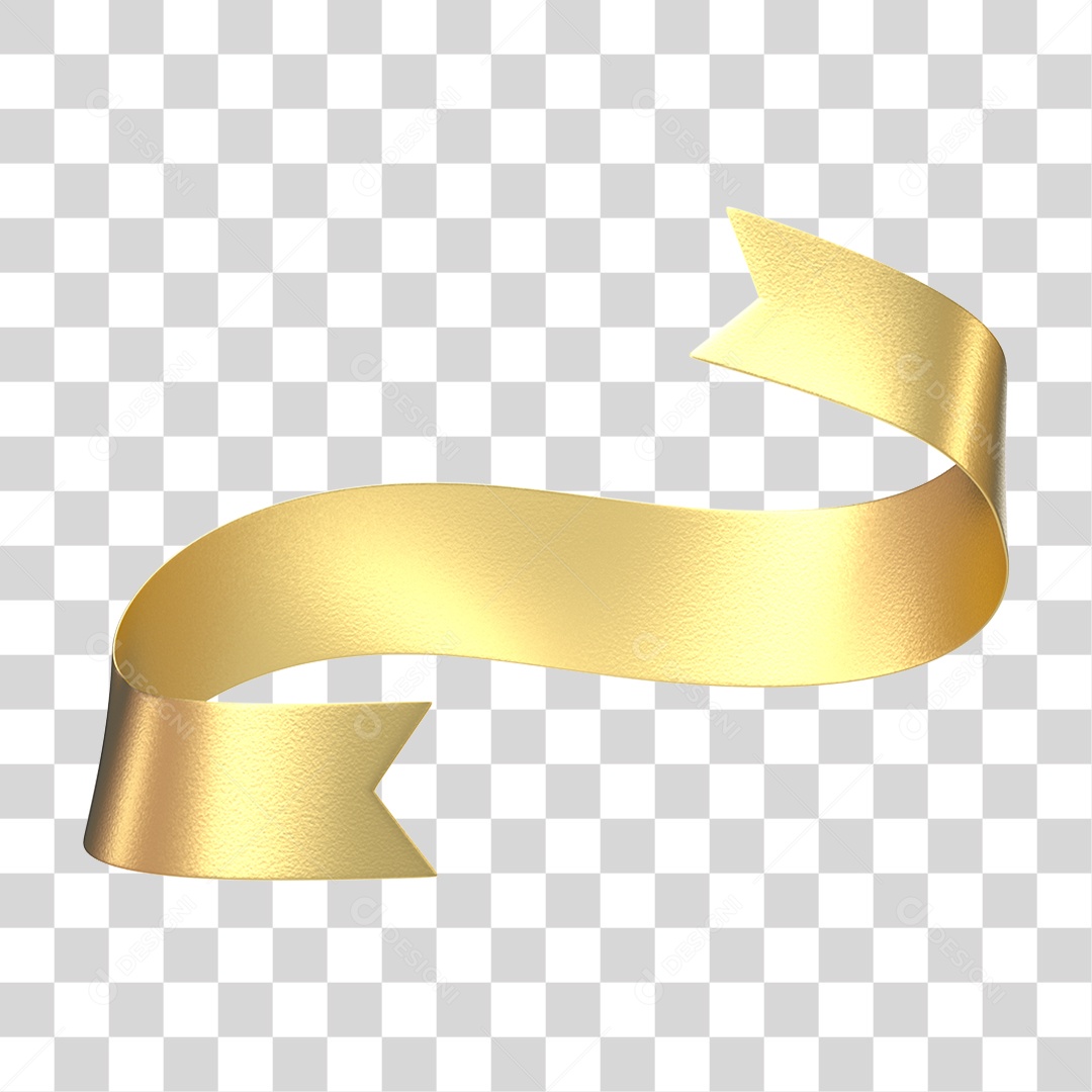 Elemento 3D Banner Fita Dourada PNG Transparente