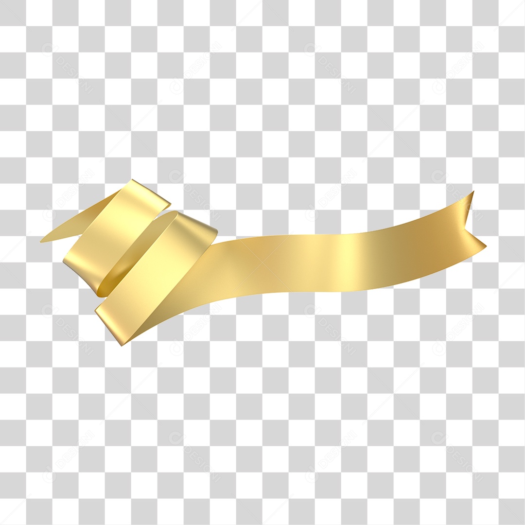 Elemento 3D Banner Fita Dourada PNG Transparente
