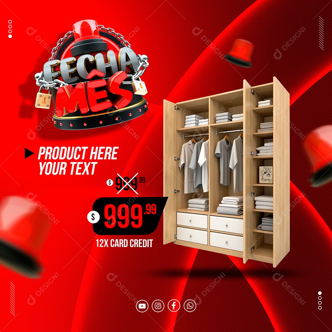 Fecha Mês Descontos em Movéis Social Media PSD Editável