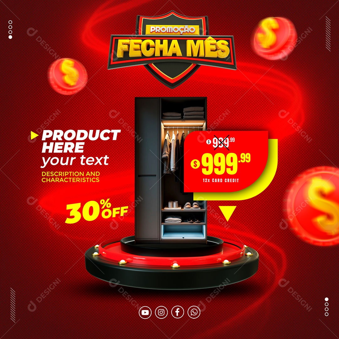 Fecha Mês Descontos em Movéis Social Media PSD Editável