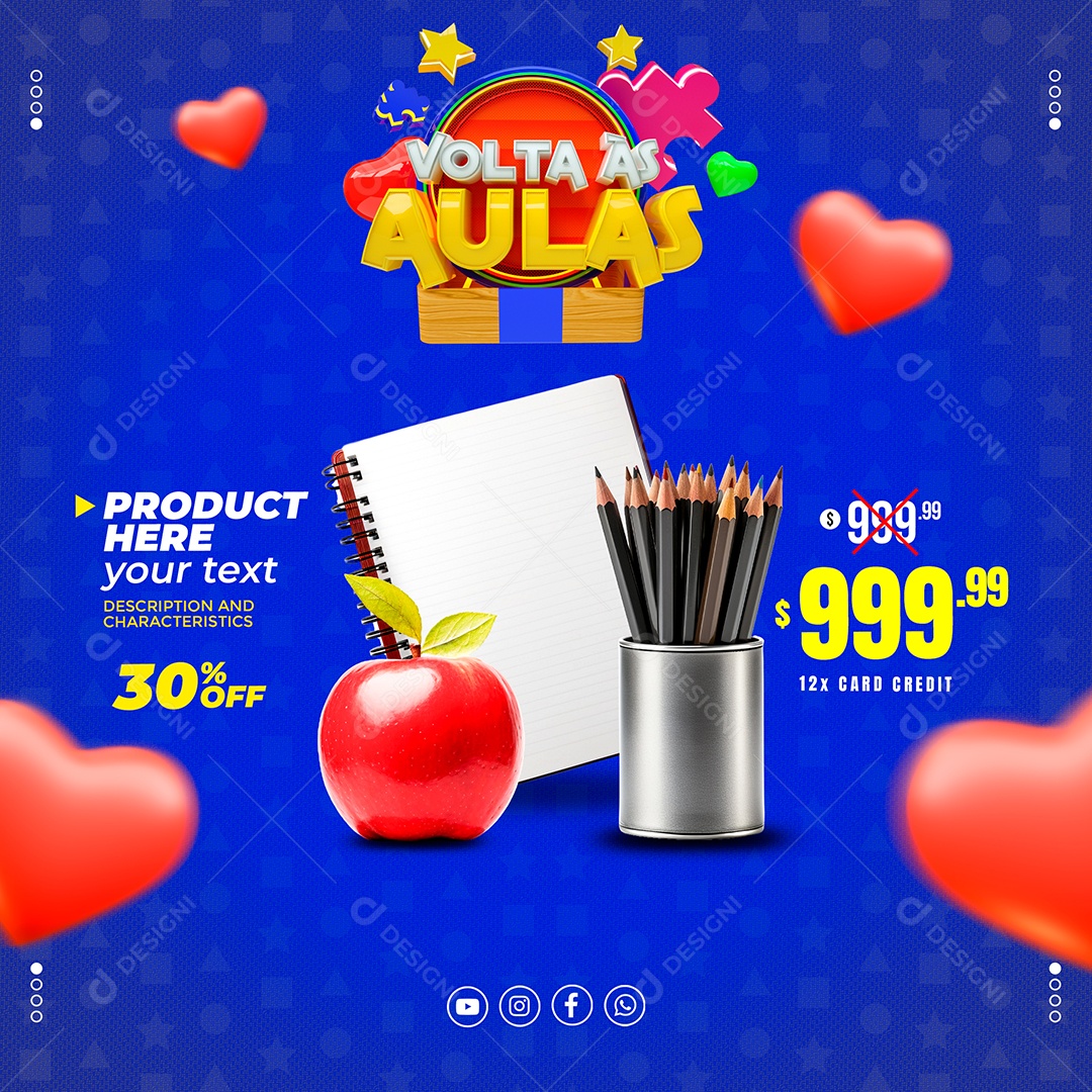 Papelaria Volta às Aulas Social Media PSD Editável