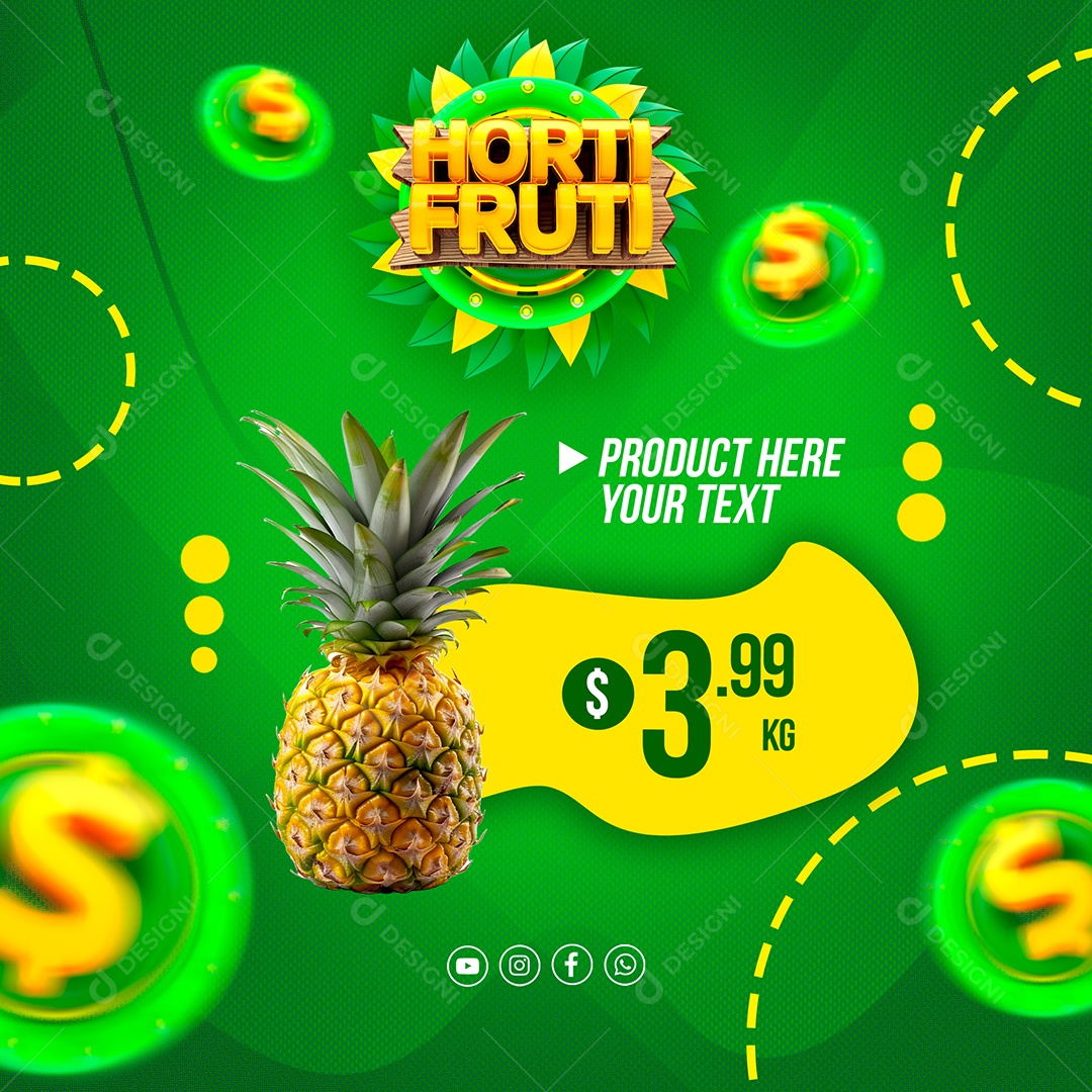Hortifruti Ofertas Abacaxi Social Media PSD Editável