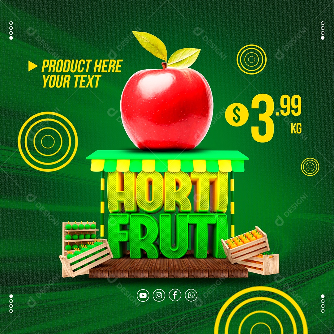 Hortifrúti Ofertas Maçãs Social Media PSD Editável