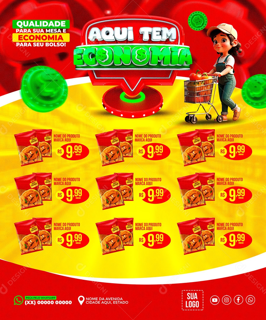 Supermercado Aqui Tem Economia Social Media PSD Editável