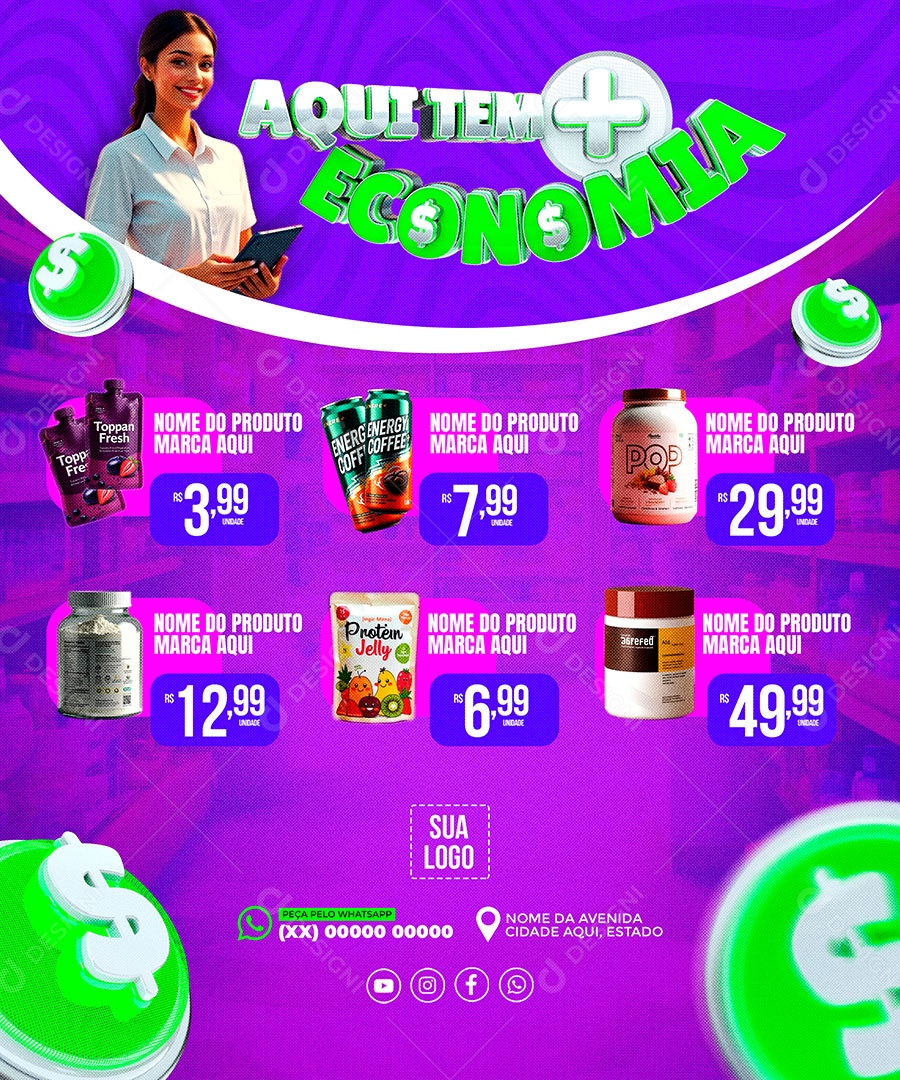 Loja de Suplementos Economia Social Media PSD Editável