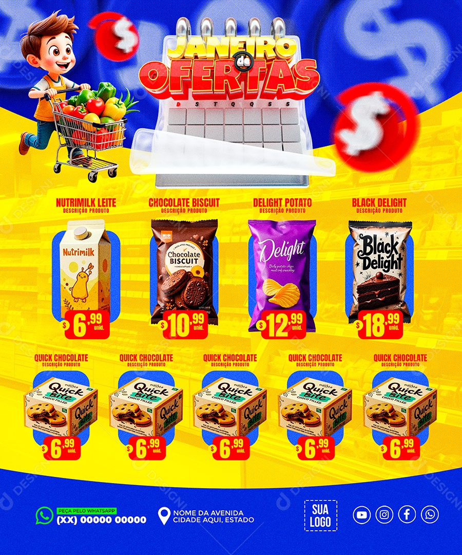 Janeiro de Ofertas Supermercado Social Media PSD Editável