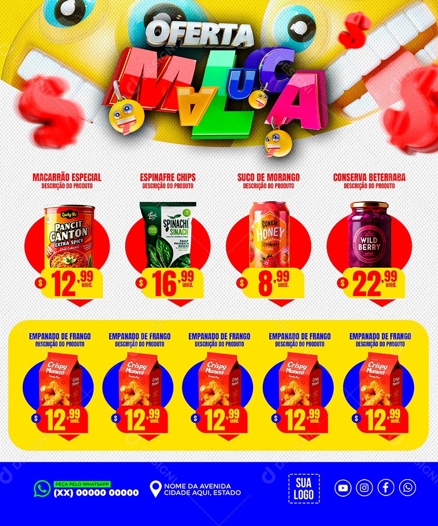 Tabloide Oferta Maluca Supermercado Social Media PSD Editável